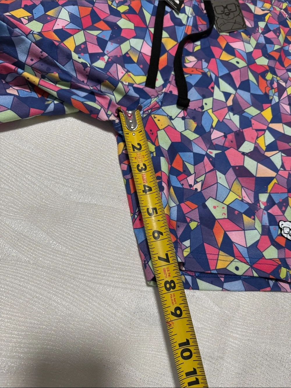 HUSTLE GANG Men Multicolor Mosaic Athletic Shorts with Blue Side Panels size L